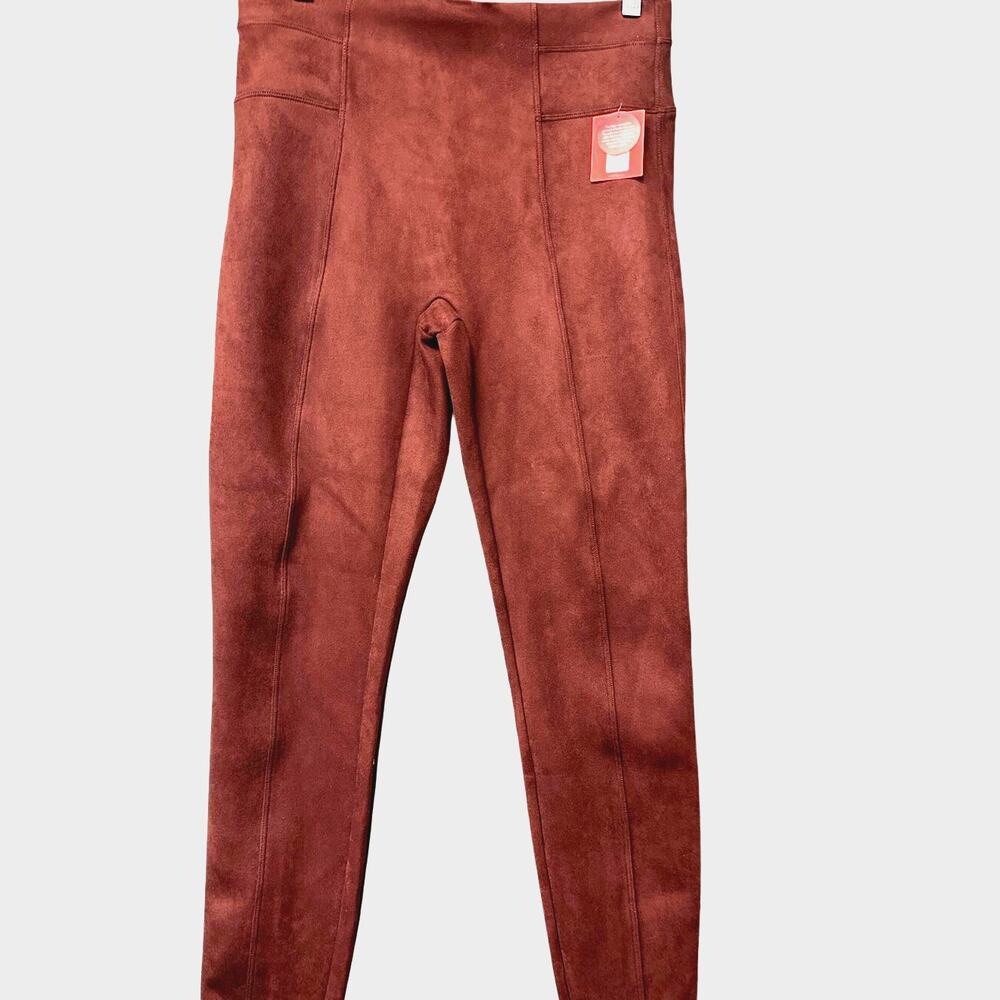 SPANX Faux Suede Leggings Medium Dark Terracotta Merlot Burgundy NWT High Rise
